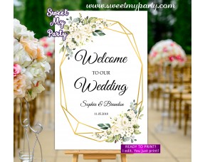 Ivory Wedding Welcome Sign,Geometric Wedding Welcome sign,(121w)